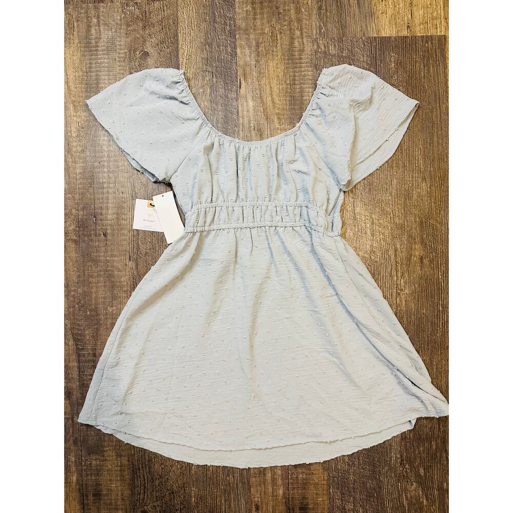 Originality Girls Light Blue Off Shoulder Short Sleeve Casual Dress Sz Large NWT